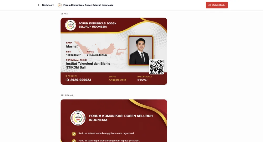 Kartu anggota digital dan halaman verifikasi QR publik