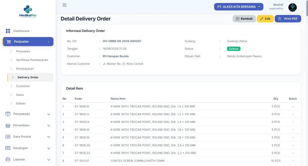 Delivery order  item terkait dan surat jalan siap cetak